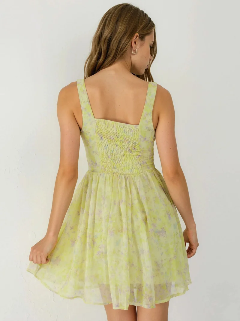 Busem Green BUSEM Floral Square Collar Mini Dress for Women | Best Price UAE