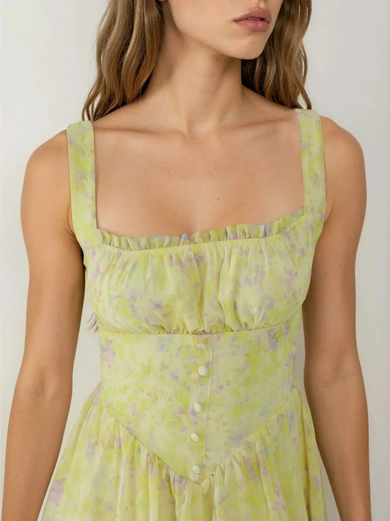 Busem Green BUSEM Floral Square Collar Mini Dress for Women | Best Price UAE