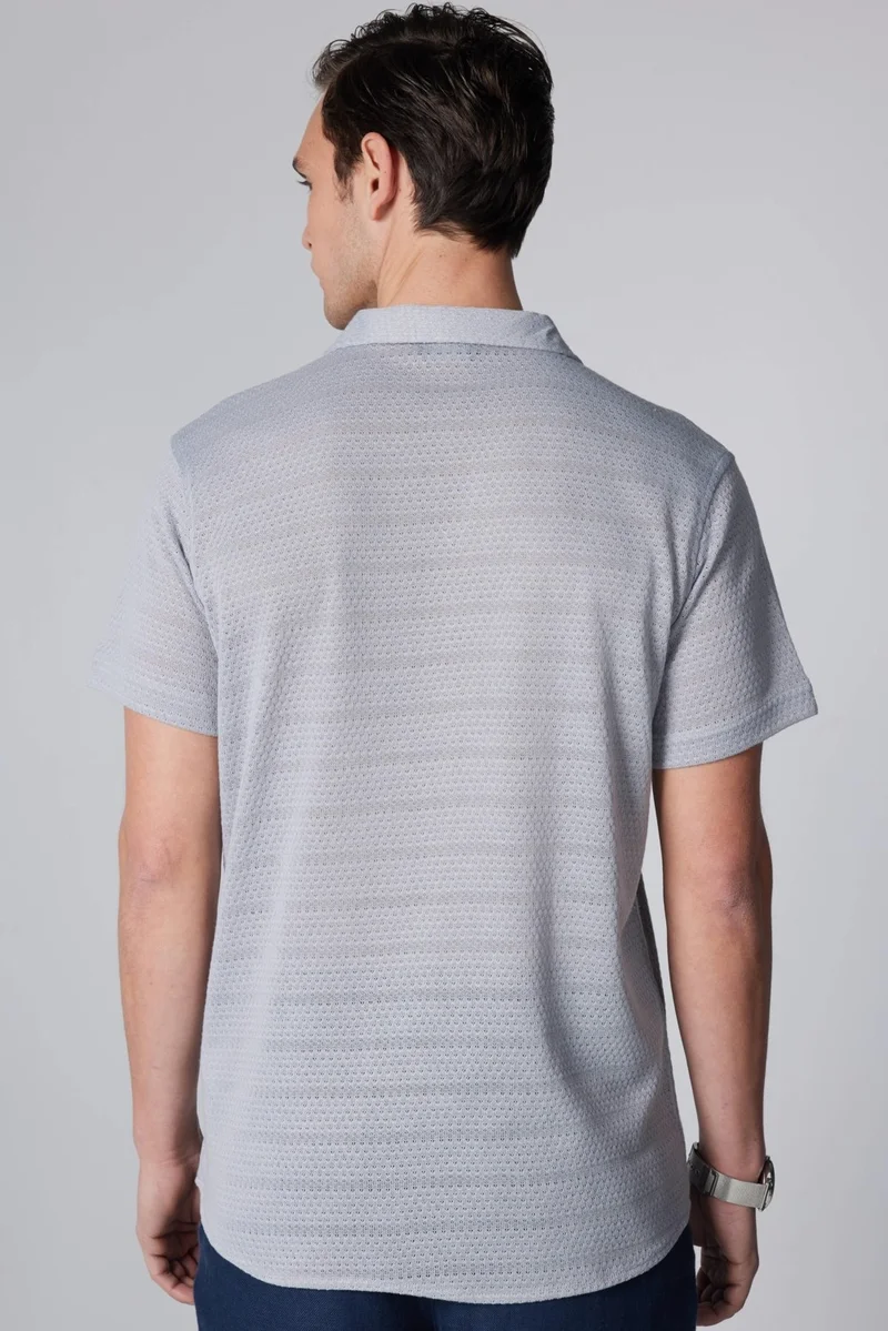 تودورس Slim Fit Short Sleeve Narrow Cut Open Collar Knitted Fabric Summer Gray Men's Shirt
