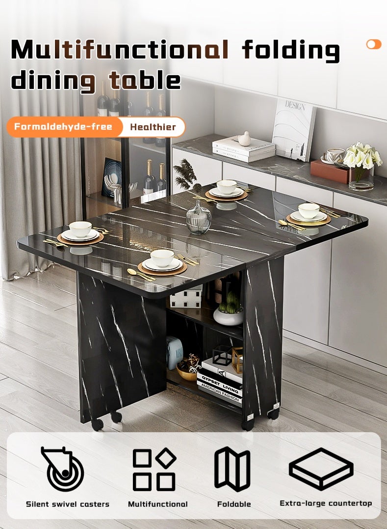 Generic Folding Dining Table Drop Leaf Table with 6 Wheels, Kitchen Table with 2-Layer Storage Shelves, Multifunctional Extension Space Saving Dinner Table for Bedroom Dining Room Home  - Image 2