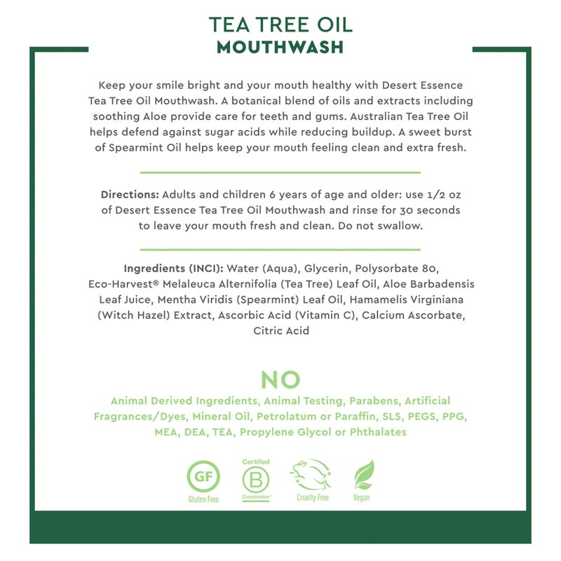 Desert Essence Tea Tree Oil Mouthwash - 16 Fl Ounce - Pack of 6 - Natural Refreshing - Spearmint Flavor - Helps Reduce Plaque Buildup - Refreshes Mouth & Gums - Vitamin C - Oral Care - No Parabens - Image 5