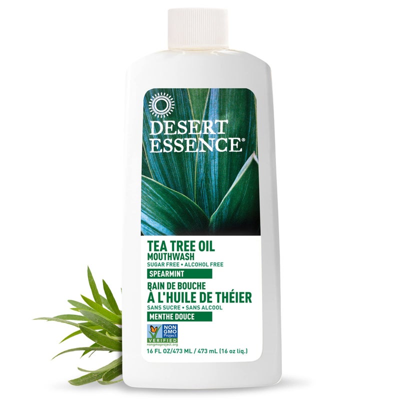 Desert Essence Tea Tree Oil Mouthwash - 16 Fl Ounce - Pack of 6 - Natural Refreshing - Spearmint Flavor - Helps Reduce Plaque Buildup - Refreshes Mouth & Gums - Vitamin C - Oral Care - No Parabens - Image 2