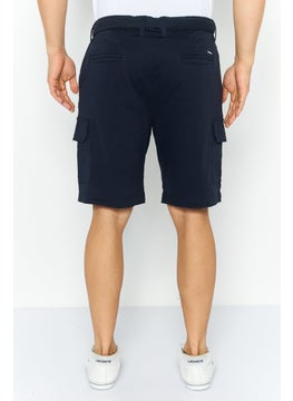 Threadbare Men Stretch Fit Plain Belted Chino Shorts, Navy  - Image 4