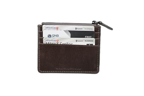 grande 3603 Genuine Leather Card Holder For Women and Men Slim Minimalist Small Zipper Wallet RUSTIC GRAY - Image 3