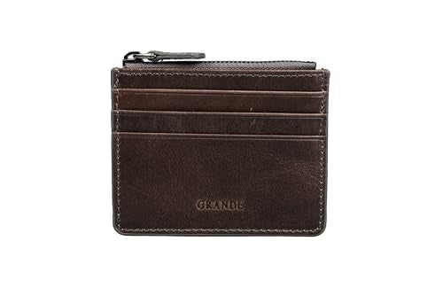 grande 3603 Genuine Leather Card Holder For Women and Men Slim Minimalist Small Zipper Wallet RUSTIC GRAY - Image 1