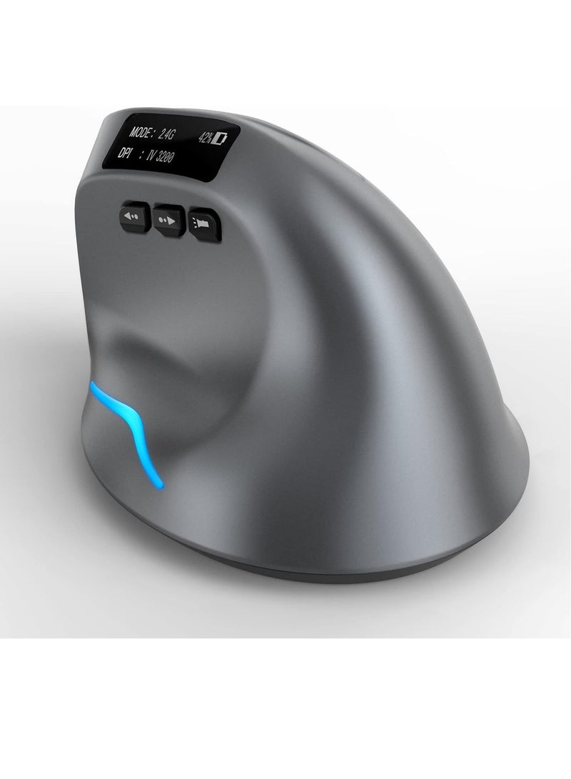 F-26C 2.4G Wireless Vertical Ergonomic Bluetooth Optical Mouse, 4 DPI Adjustment 1000/1600/2400/3200 7 Color Lights with LED Screen Display Suitable for Game Player PC Laptop, Grey - Image 2