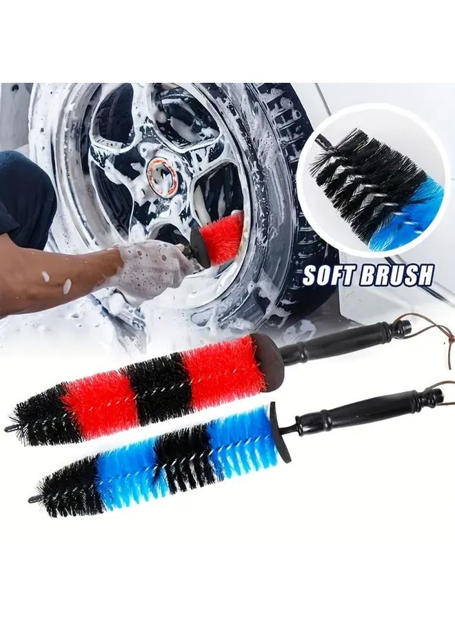 Red Car Wheel Cleaning Brush Multifunction Long Soft Handle Ideal for Rim and Hub Wash - Image 1