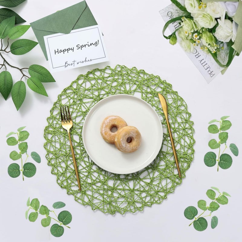IcosaMro Grass Green Round Placemats Set of 6 for Dining Table 15 Inch Paper Woven Boho Decorative Circle Place Mat for Wedding Christmas Thanksgiving Day Holiday Dinner Grass Green - Image 2