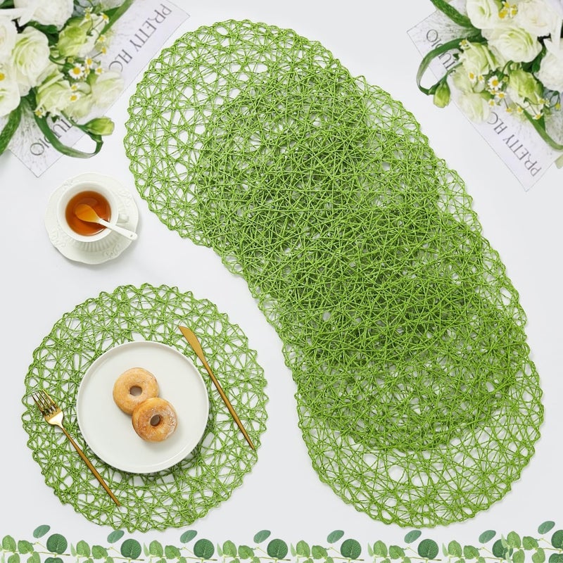 IcosaMro Grass Green Round Placemats Set of 6 for Dining Table 15 Inch Paper Woven Boho Decorative Circle Place Mat for Wedding Christmas Thanksgiving Day Holiday Dinner Grass Green - Image 1