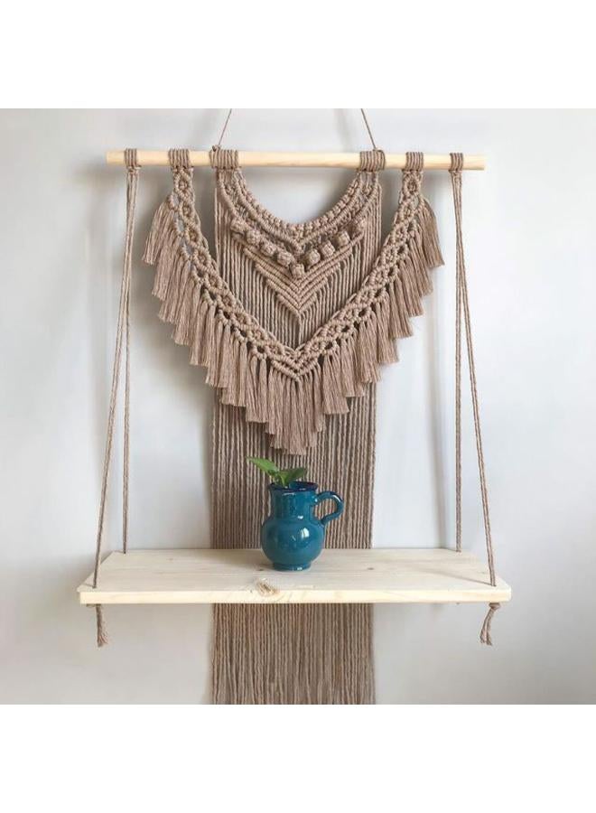 انتيكيانو رف معلق على الحائط بخيوط مكرمية.. ديكور حائط بوهيمي لغرفة النوم - فن جداري من حبل مكرمية منسوج كديكور لرف - Image 1