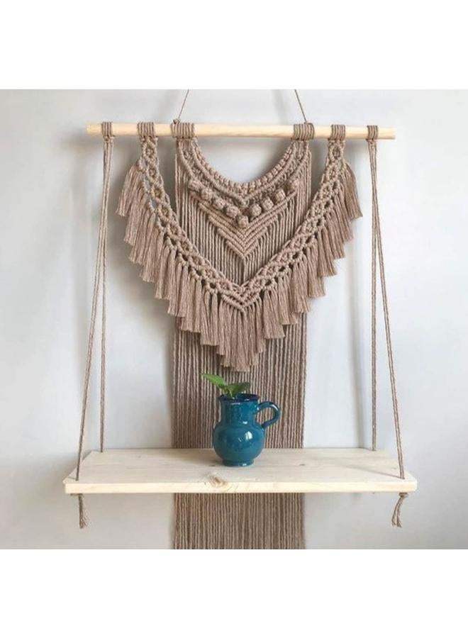 انتيكيانو رف معلق على الحائط بخيوط مكرمية.. ديكور حائط بوهيمي لغرفة النوم - فن جداري من حبل مكرمية منسوج كديكور لرف - Image 4