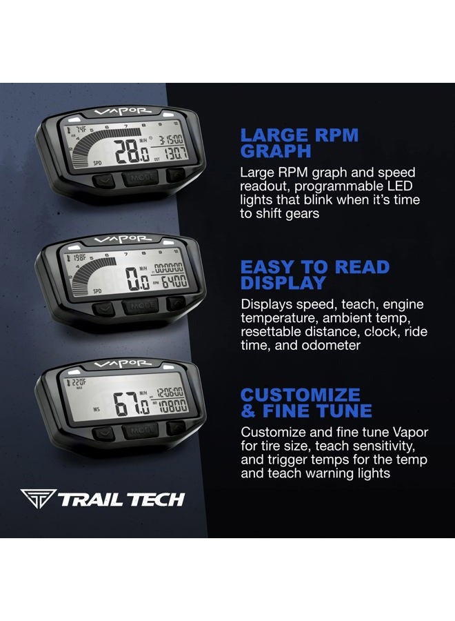 Trail Tech 752-117 Black Vapor Digital Speedometer Tachometer Gauge Kit, 2002-2019 Honda Kawasaki Suzuki XR CRF KLX DR - Image 3