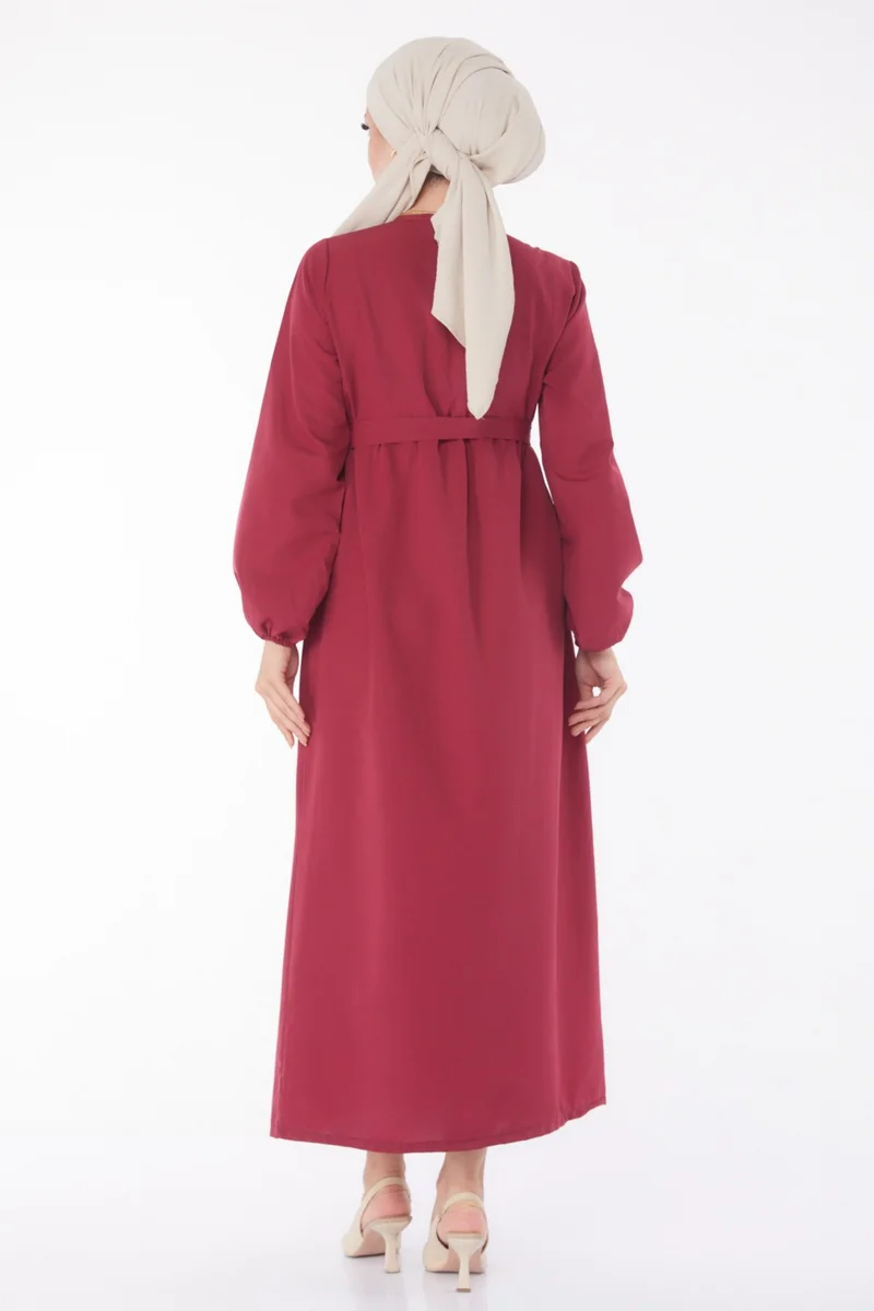 Tofisa Plain Crew Neck Women's Burgundy Dress - 13206