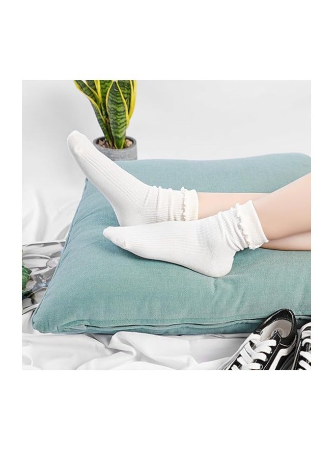 GUDOO جوارب نسائية، جوارب كاجوال بطول الكاحل مع كفة مزينة بكشكشة، مصنوعة من قطن محبوك قابل للتهوية، أنيقة ومريحة. عبوة من 6 قطع. - Image 3