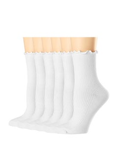 GUDOO Womens Socks, Ruffle Turn-Cuff Casual Crew Socks Breathable Cool Knit Cotton Lettuce Ankle Frilly Sock 6 Pack  - Image 1