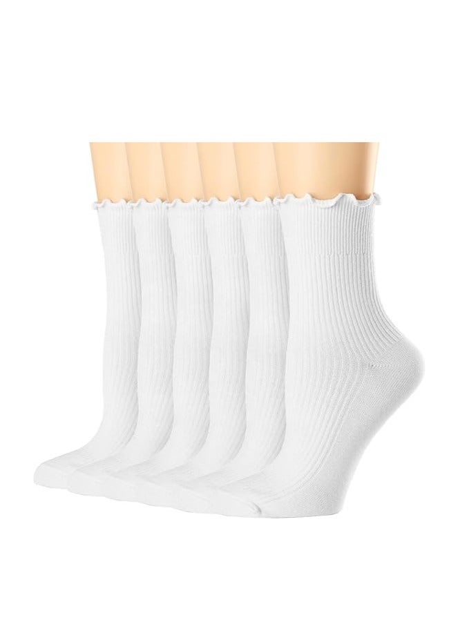 GUDOO جوارب نسائية، جوارب كاجوال بطول الكاحل مع كفة مزينة بكشكشة، مصنوعة من قطن محبوك قابل للتهوية، أنيقة ومريحة. عبوة من 6 قطع. - Image 1
