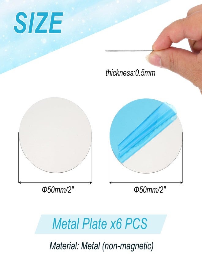 PATIKIL 50mm Metal Plate for Phone Magnet, 6pcs Round Adhesive Metal Plate Replacement Stickers for Magnetic Car Mount Holder Phone Case Wall, Silver Tone - Image 2