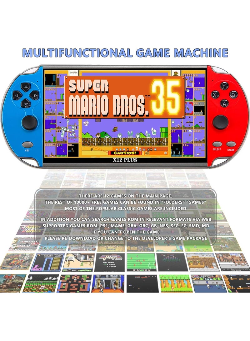 X12 Plus 7-Inch HD Handheld Game Console – 10,000+ Built-in Classic Games, Dual Joystick Arcade Gaming Device, 16GB ROM, MP5 Player, Supports GBC/GBA/NES/MD/SMC/SFC Games - Image 4
