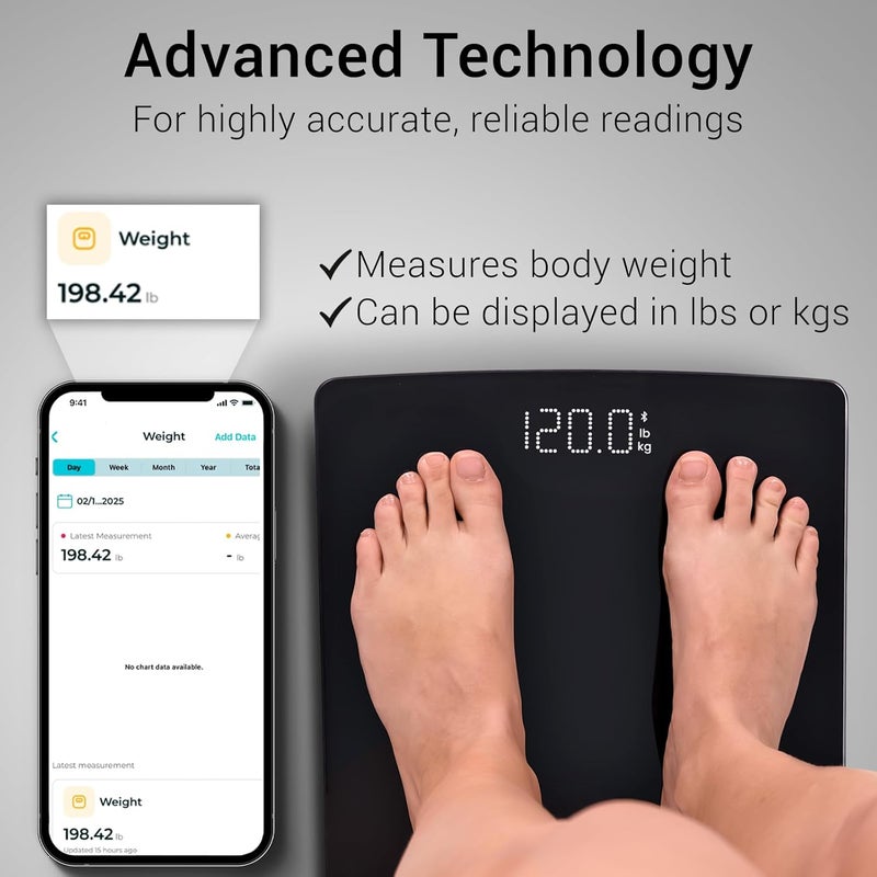 Vive PRECISION Smart Digital Weight Scale  Accurate Bathroom Electronic Body Measuring  Heavy Duty Wireless Home Bath Device  Weigh in Pounds Kilograms Stones Black - Image 3