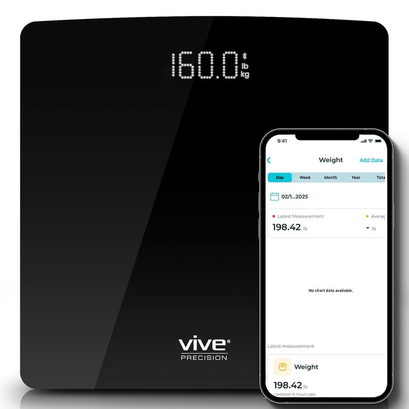 Vive PRECISION Smart Digital Weight Scale  Accurate Bathroom Electronic Body Measuring  Heavy Duty Wireless Home Bath Device  Weigh in Pounds Kilograms Stones Black - Image 1