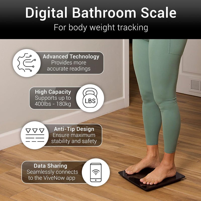 Vive PRECISION Smart Digital Weight Scale  Accurate Bathroom Electronic Body Measuring  Heavy Duty Wireless Home Bath Device  Weigh in Pounds Kilograms Stones Black - Image 2