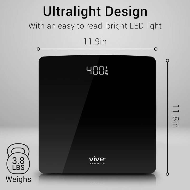 Vive PRECISION Smart Digital Weight Scale  Accurate Bathroom Electronic Body Measuring  Heavy Duty Wireless Home Bath Device  Weigh in Pounds Kilograms Stones Black - Image 5