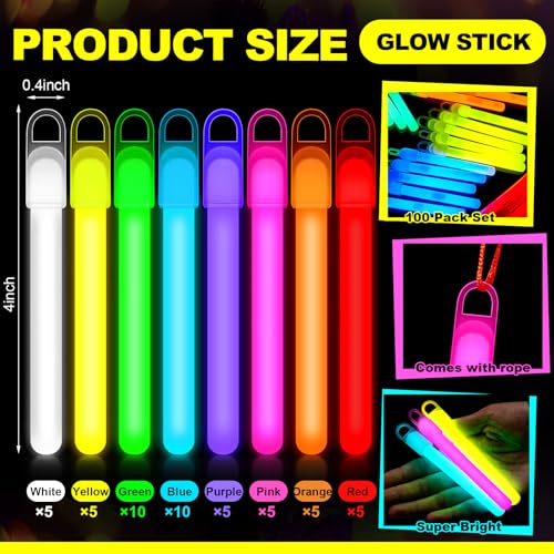 Lewtemi 50 Pack 4 or 6 Bright Glow Sticks Bulk Glow in the Dark Party Supplies Birthday and Holidays 4 InchMulticolor - Image 5