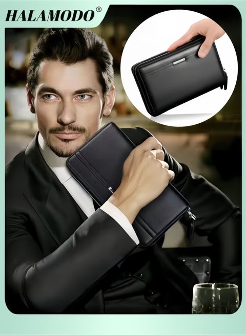 Men's Wallet Long Purse Leather Clutch Large Business Handbag Phone Card Holder Case Travel Wallet as Gift for Men Father Son Husband Boyfriend