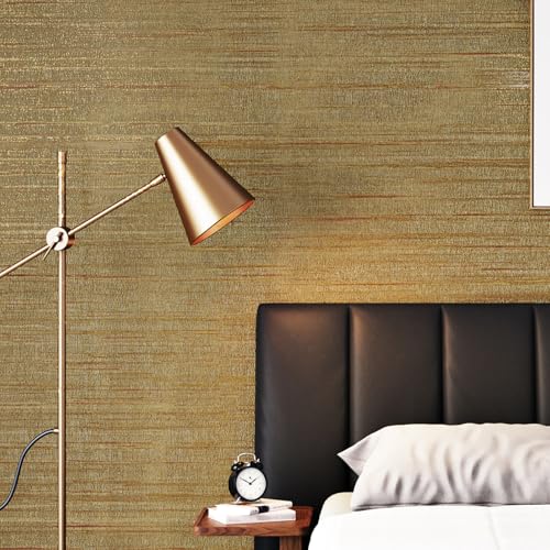 WESTICK Brown Gold Grasscloth Wallpaper Textured Self Adhesive Vintage Grass Cloth Gold Wallpaper Peel and Stick Waterproof Grassclotch Gold Contact Paper for Bathroom Living Room Walls 158x200 - Image 3