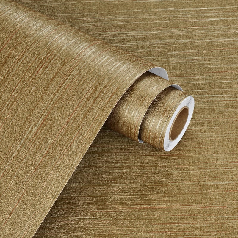 WESTICK Brown Gold Grasscloth Wallpaper Textured Self Adhesive Vintage Grass Cloth Gold Wallpaper Peel and Stick Waterproof Grassclotch Gold Contact Paper for Bathroom Living Room Walls 158x200 - Image 2