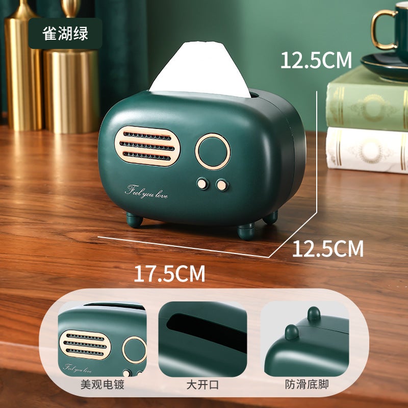 Generic Creative Desktop Paper Towel Box Living Room Home Use Tea Table Paper Box Luxury Simple Paper Towel Storage Box Cute Pulling Pap Trumpet Finch Lake Green (put trumpet paper, roll paper)