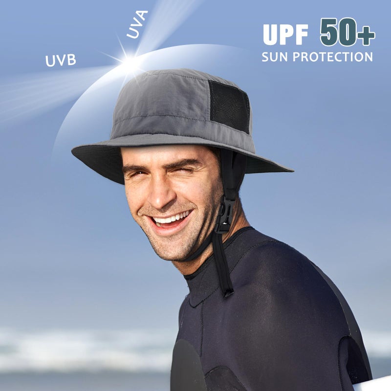 Seektop Surf Bucket Hat with UPF 50+ UV Protection, Waterproof Sun Hat with Adjustable Chin Strap for Surfing, Water Sports Black - Image 3