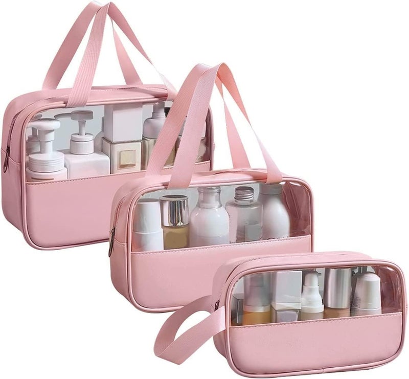 BIRZAR 3 Pcs Clear Makeup Pouch Set Cosmetic Organizer Bag for Women and Girls Travel Waterproof Toiletry Storage Kit for Home Travel Use - Image 1