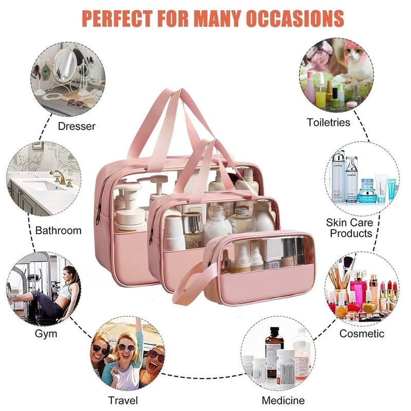 BIRZAR 3 Pcs Clear Makeup Pouch Set Cosmetic Organizer Bag for Women and Girls Travel Waterproof Toiletry Storage Kit for Home Travel Use - Image 2