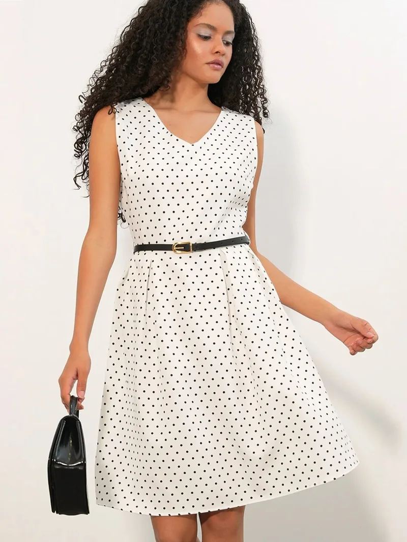 بيغ دارت BDART Polka Dot Belted Midi A-Line Dress