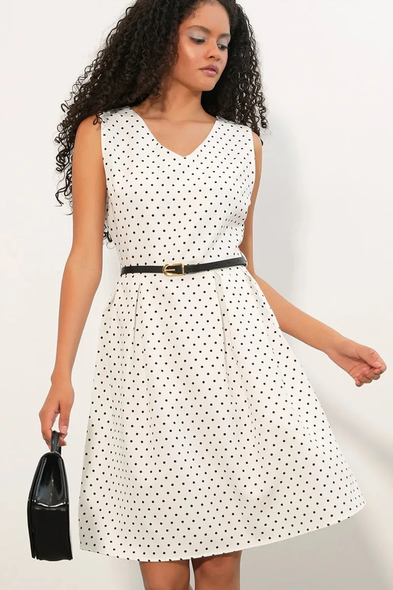 بيغ دارت BDART Polka Dot Belted Midi A-Line Dress