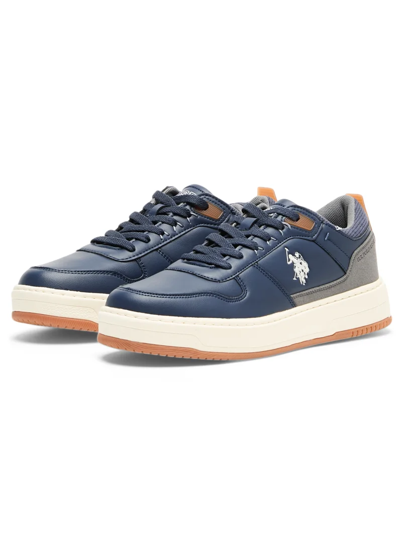 يو اس بولو اسن Men's Navy Low-Top Sneakers - Stylish Casual Shoes with Grey and Tan Accents, Durable and Stylish Casual Footwear