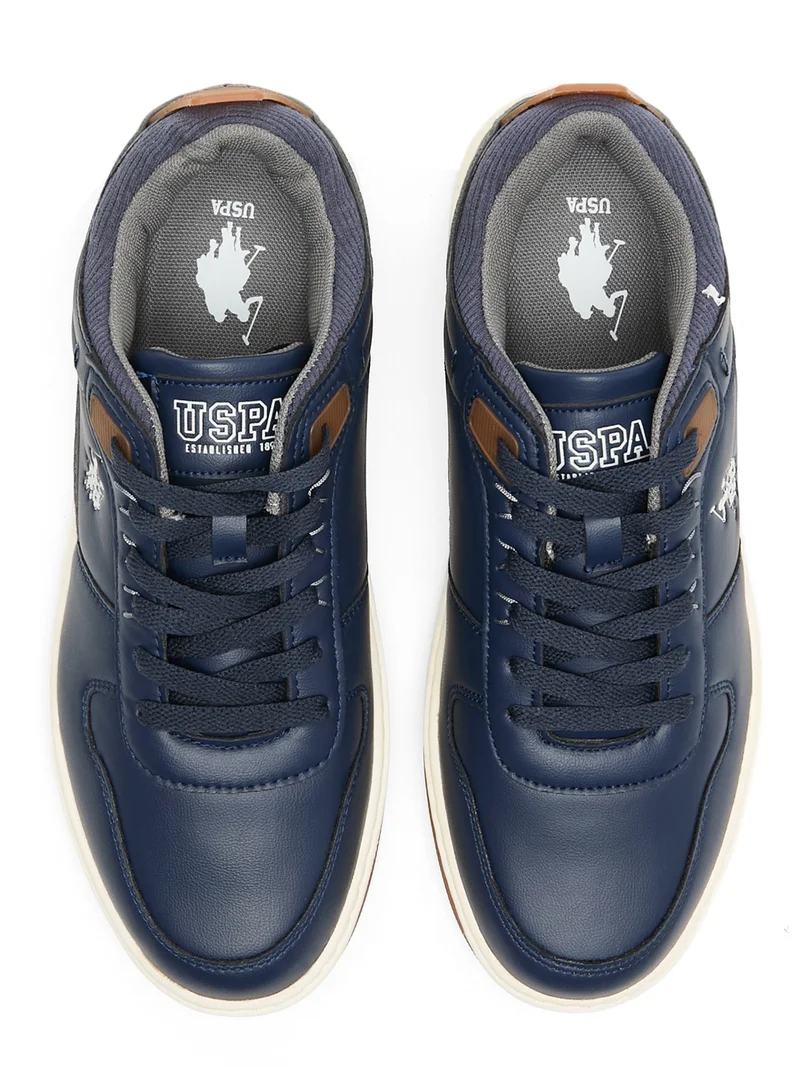 يو اس بولو اسن Men's Navy Low-Top Sneakers - Stylish Casual Shoes with Grey and Tan Accents, Durable and Stylish Casual Footwear