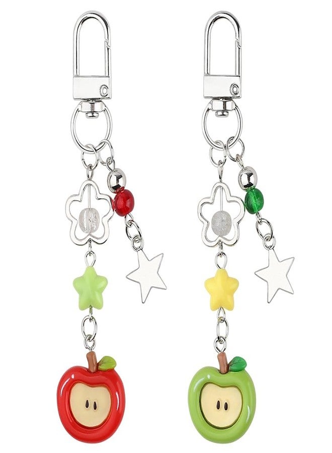 Tarini 2Pcs Cute Keychain, Bag Charm, Apple Shaped Keychains - Cute Glittery Fruit Key Chain, Stylish Bag Phone Charm, Versatile Accessories Gift for Women Friends Teens - Image 1