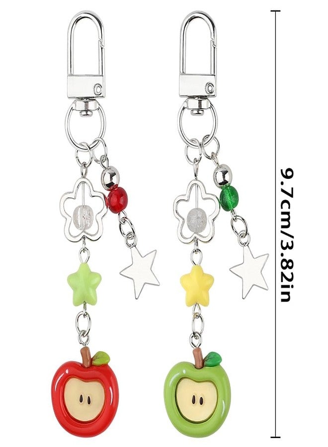 Tarini 2Pcs Cute Keychain, Bag Charm, Apple Shaped Keychains - Cute Glittery Fruit Key Chain, Stylish Bag Phone Charm, Versatile Accessories Gift for Women Friends Teens - Image 2