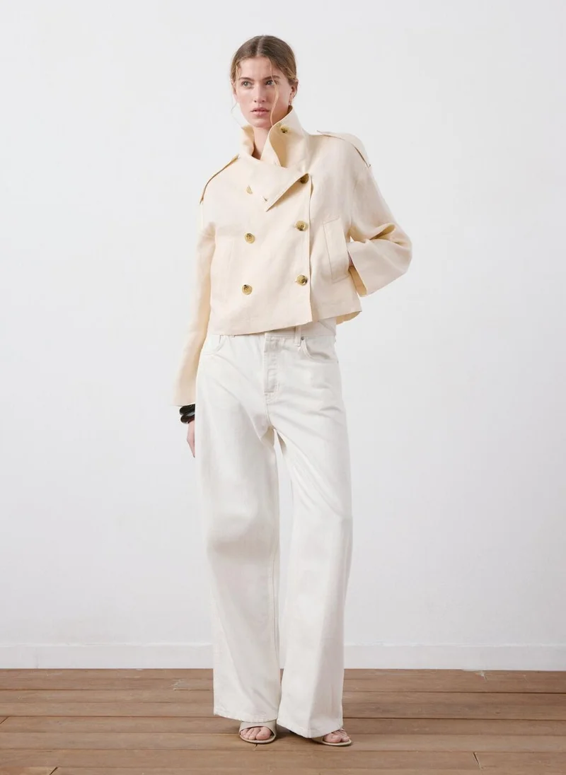 MANGO  Linen Funnel Neck Trench Coat for Women | Best Price UAE