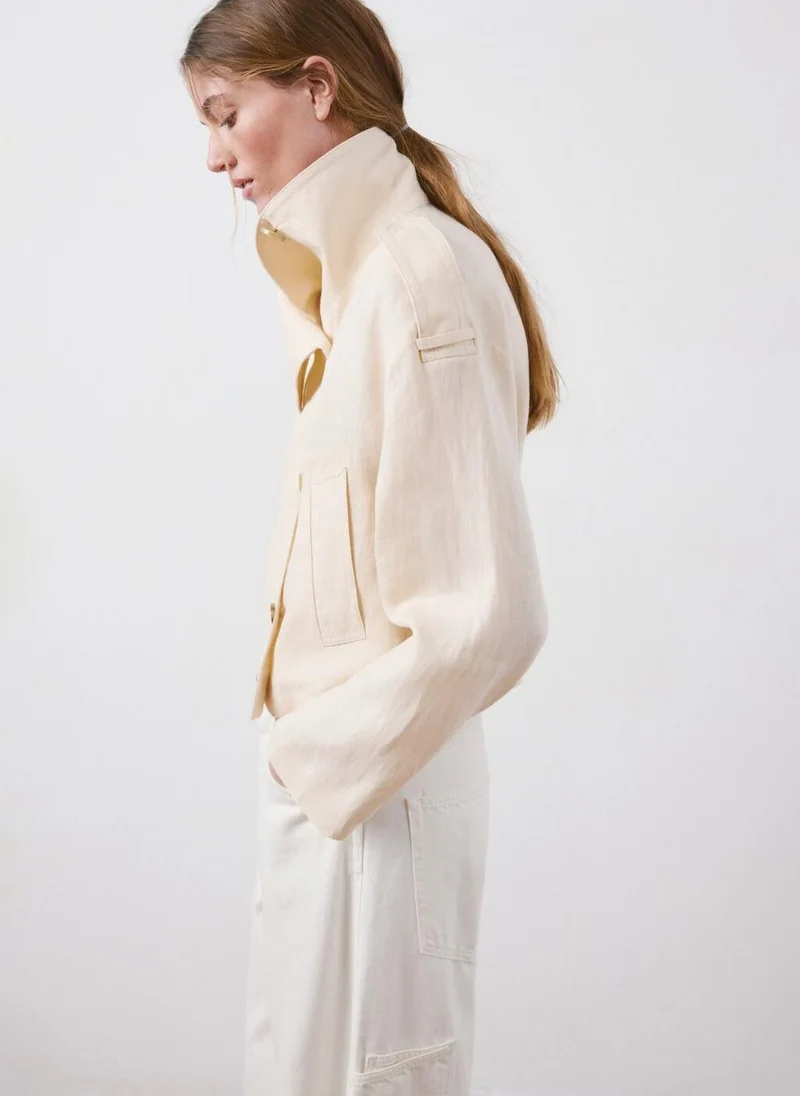 MANGO  Linen Funnel Neck Trench Coat for Women | Best Price UAE