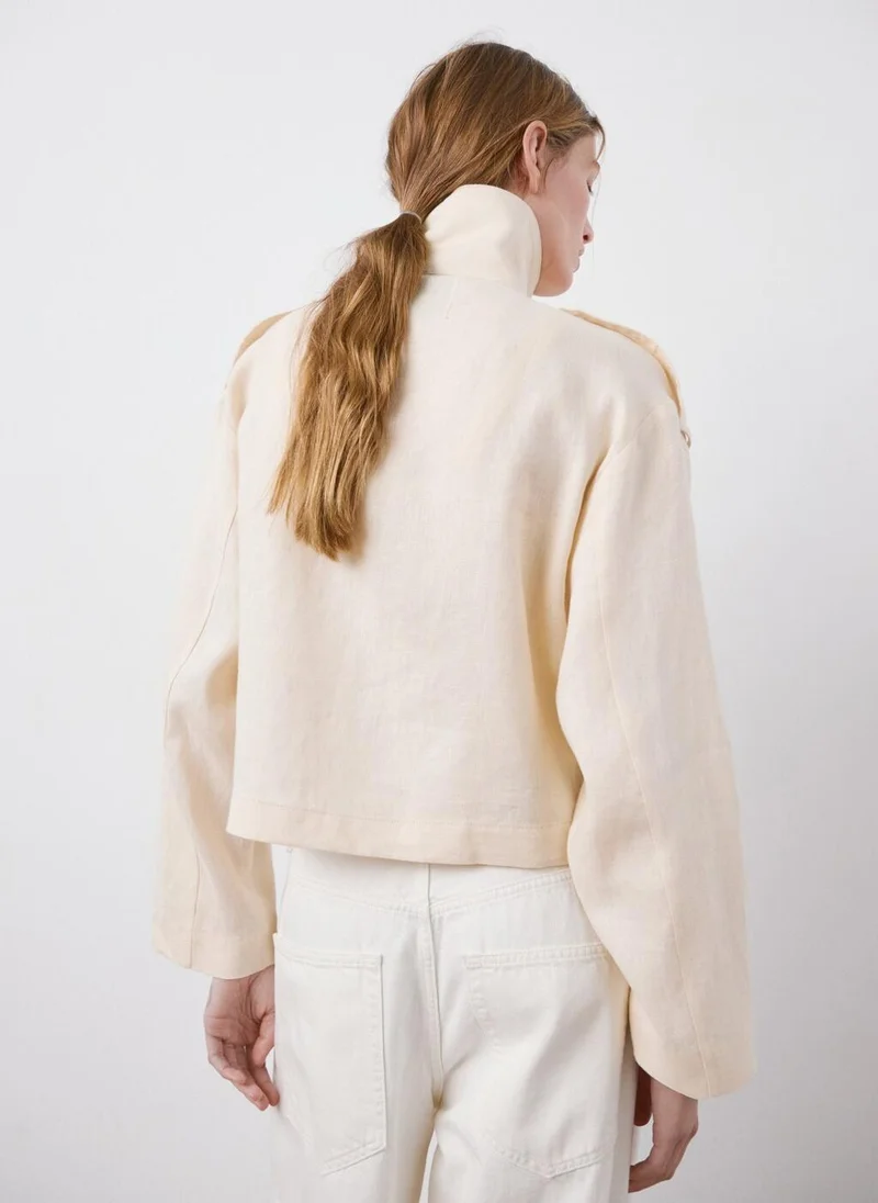 MANGO Linen Funnel Neck Trench Coat