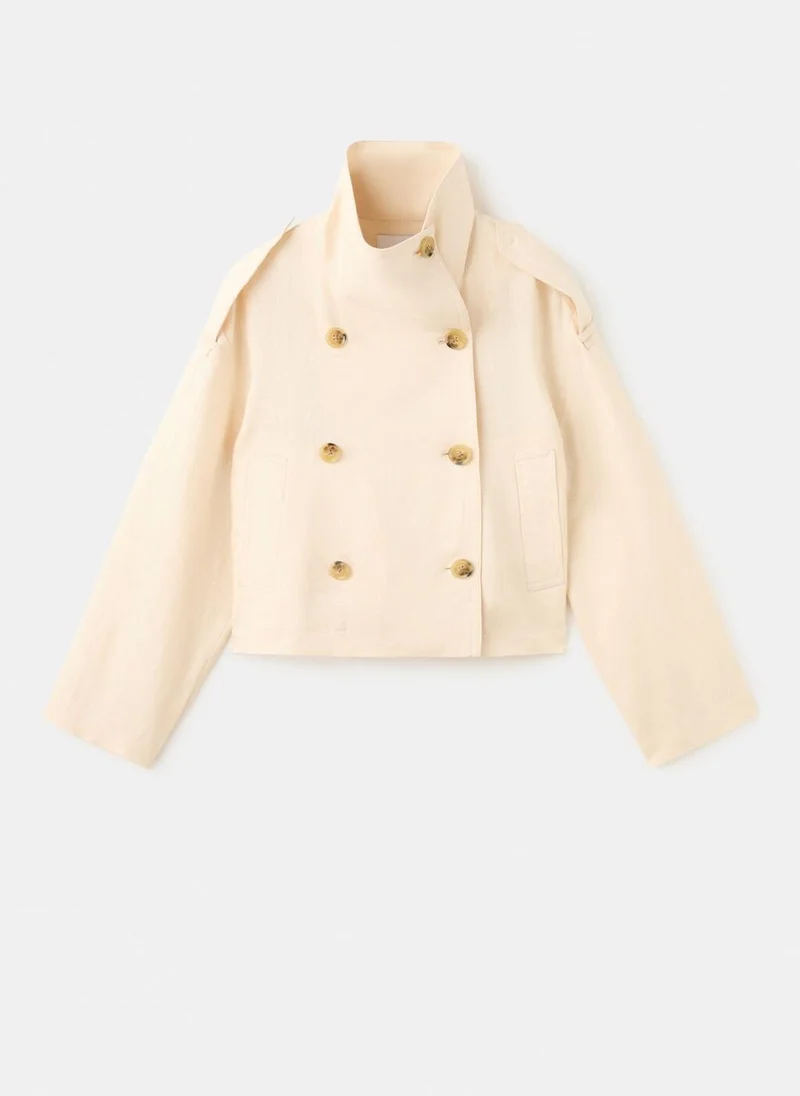 MANGO  Linen Funnel Neck Trench Coat for Women | Best Price UAE