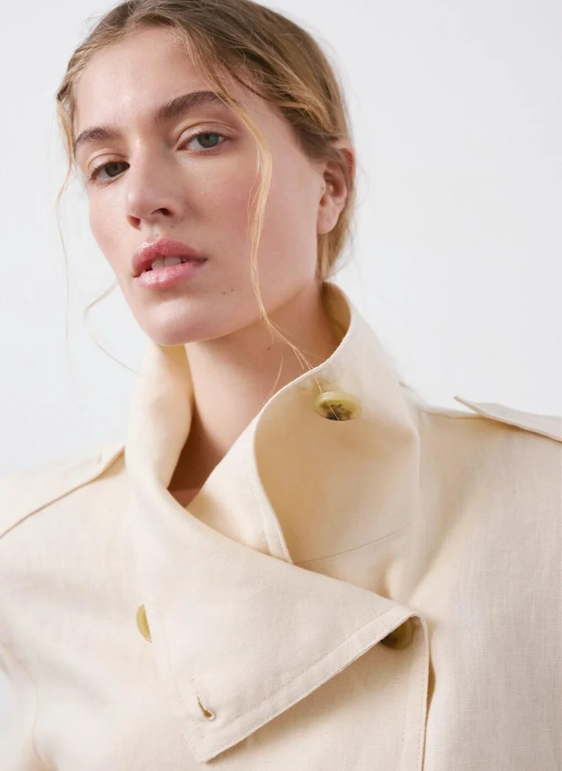 MANGO  Linen Funnel Neck Trench Coat for Women | Best Price UAE