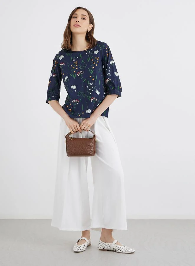Take Two Take Two Women Navy Blue Floral Print Top