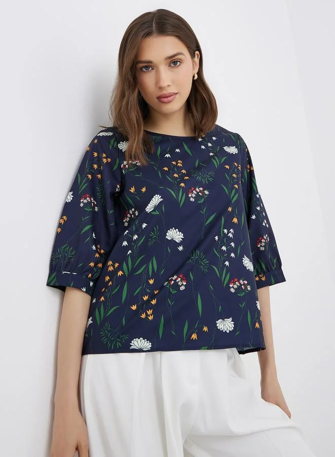 Take Two Take Two Women Navy Blue Floral Print Top
