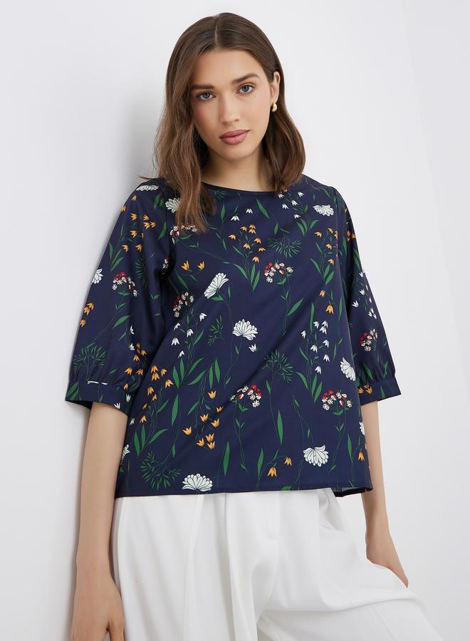 Take Two Women Navy Blue Floral Print Top - Image 1