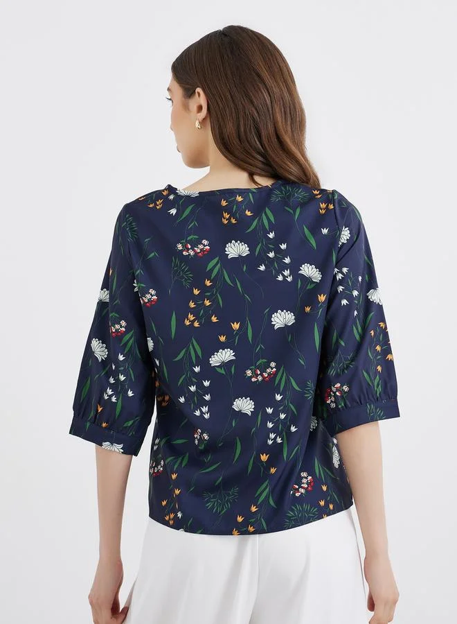 Take Two Take Two Women Navy Blue Floral Print Top