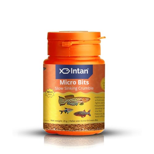 Intan Micro Bits (0.4-0.6mm Slow Sinking Crumble) | 25gm - Highly Nutritious Ornamental Fish Food for Small Mouths - Killifish, Tetras, Rasboras & Danios | Growel Feeds - Image 1